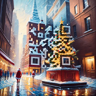Snowy New York Christmas Watercolor QR Code for Greeting Cards