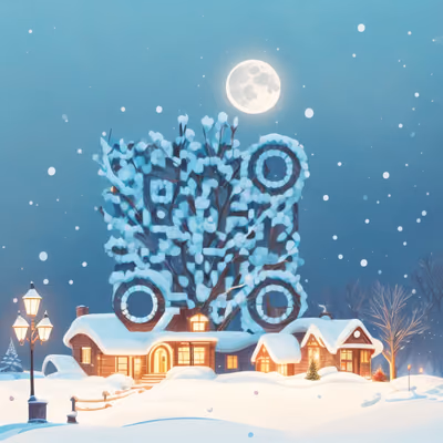 雪村月夜冬景二维码艺术,适用于贺卡 — 图片 1