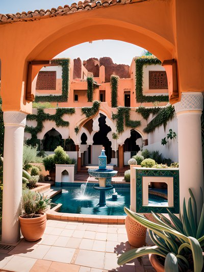 Moroccan Courtyard Fountain Photo QR Code for Posters