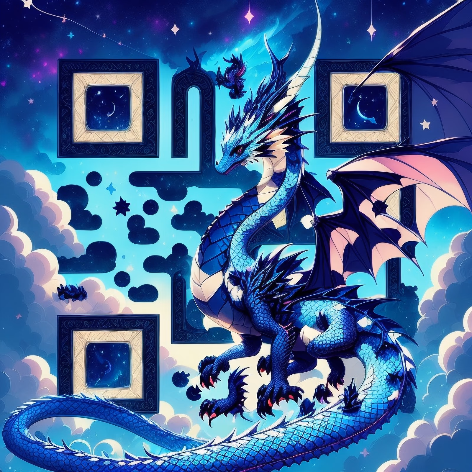 Blue Night Sky Dragon QR Code for Posters — image 1