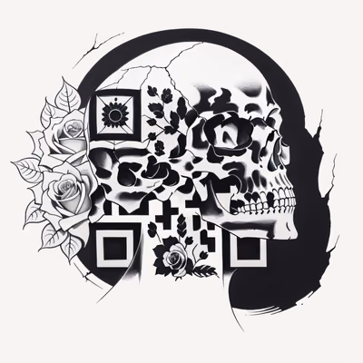 Cracked Skull and Roses Tattoo QR Code for Temporary Tattoos — image 1