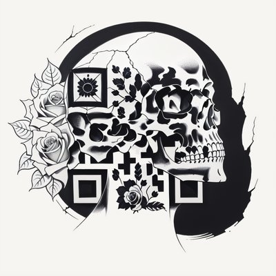 Cracked Skull and Roses Tattoo QR Code for Temporary Tattoos