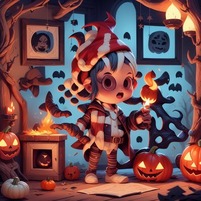 Halloween Kid with Pumpkins Cartoon QR Code for Posters