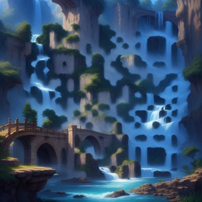 Fantasy Waterfall Bridge Matte Painting QR Code Art