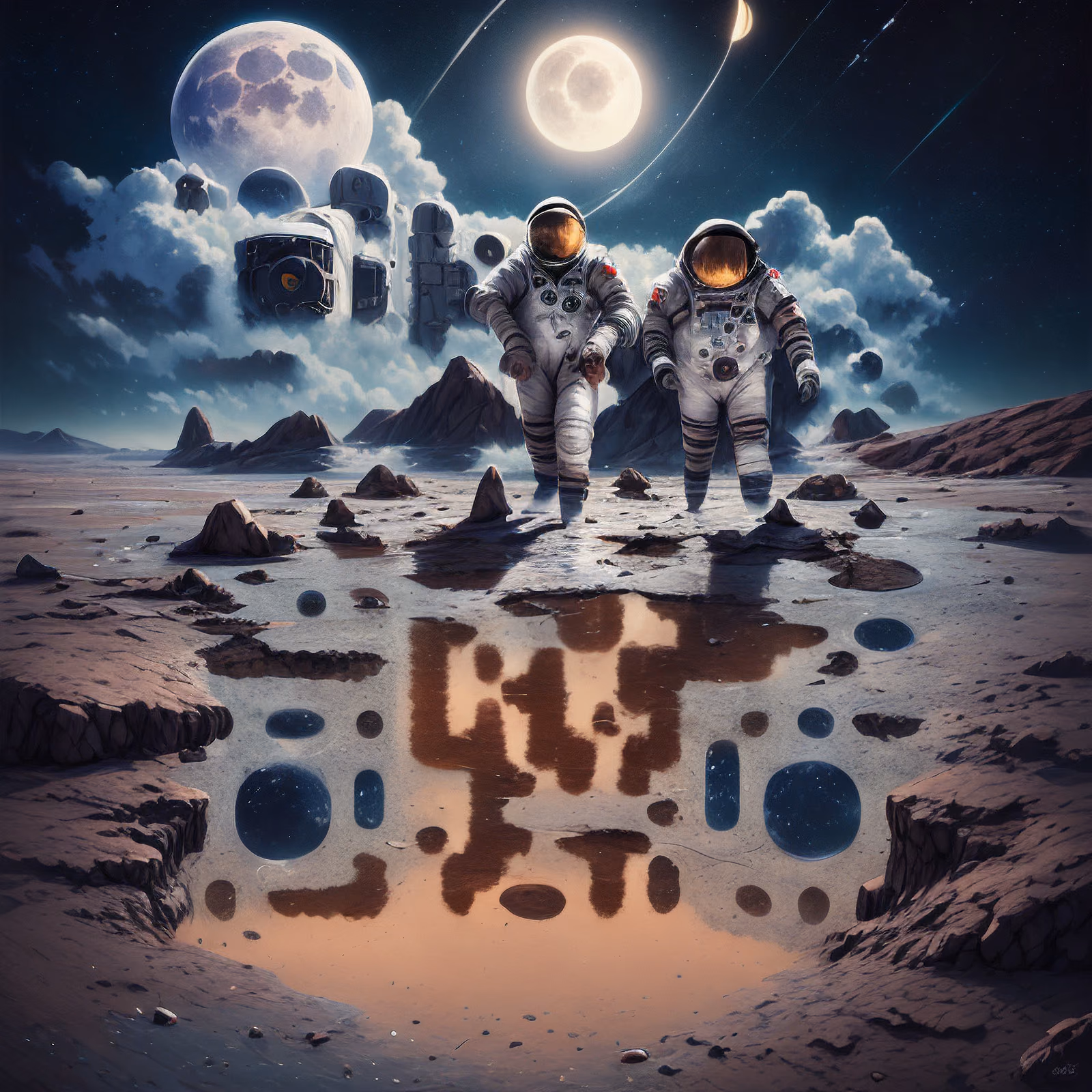 Astronauts on Moon Matte Painting QR Code for Posters — image 1
