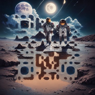 Astronauts on Moon Matte Painting QR Code for Posters