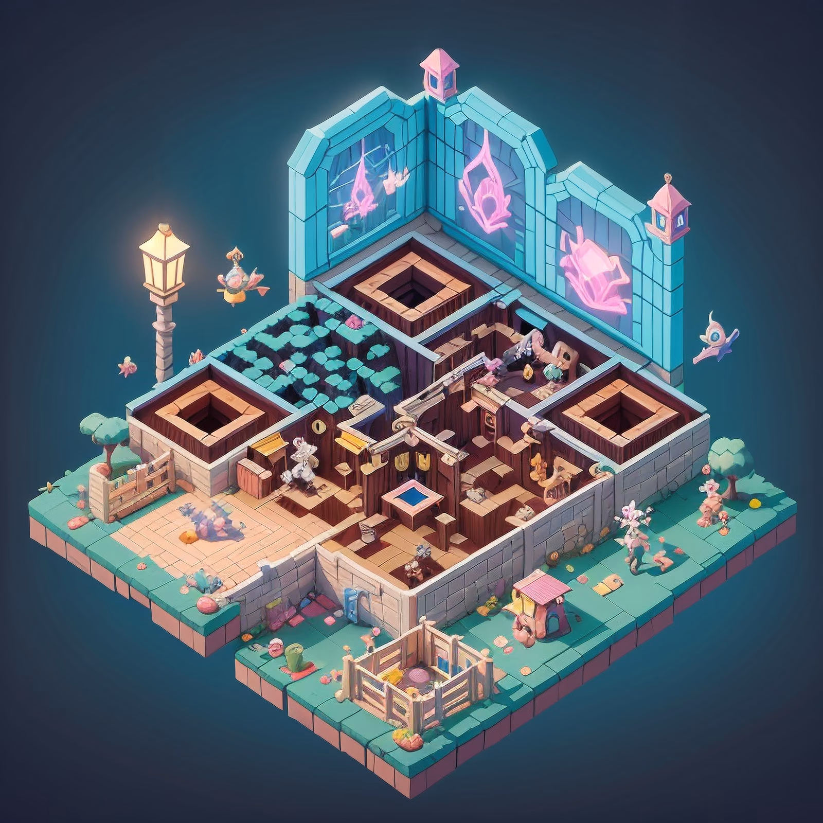 Isometric Fantasy Courtyard Game Art QR Code for Posters — image 1