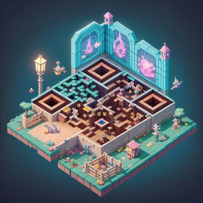 Isometric Fantasy Courtyard Game Art QR Code for Posters