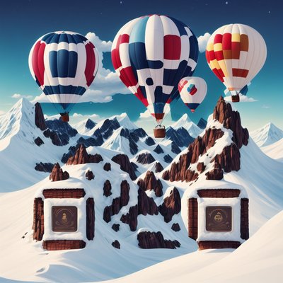 Snowy Mountain Balloons Digital Painting QR Code for Posters