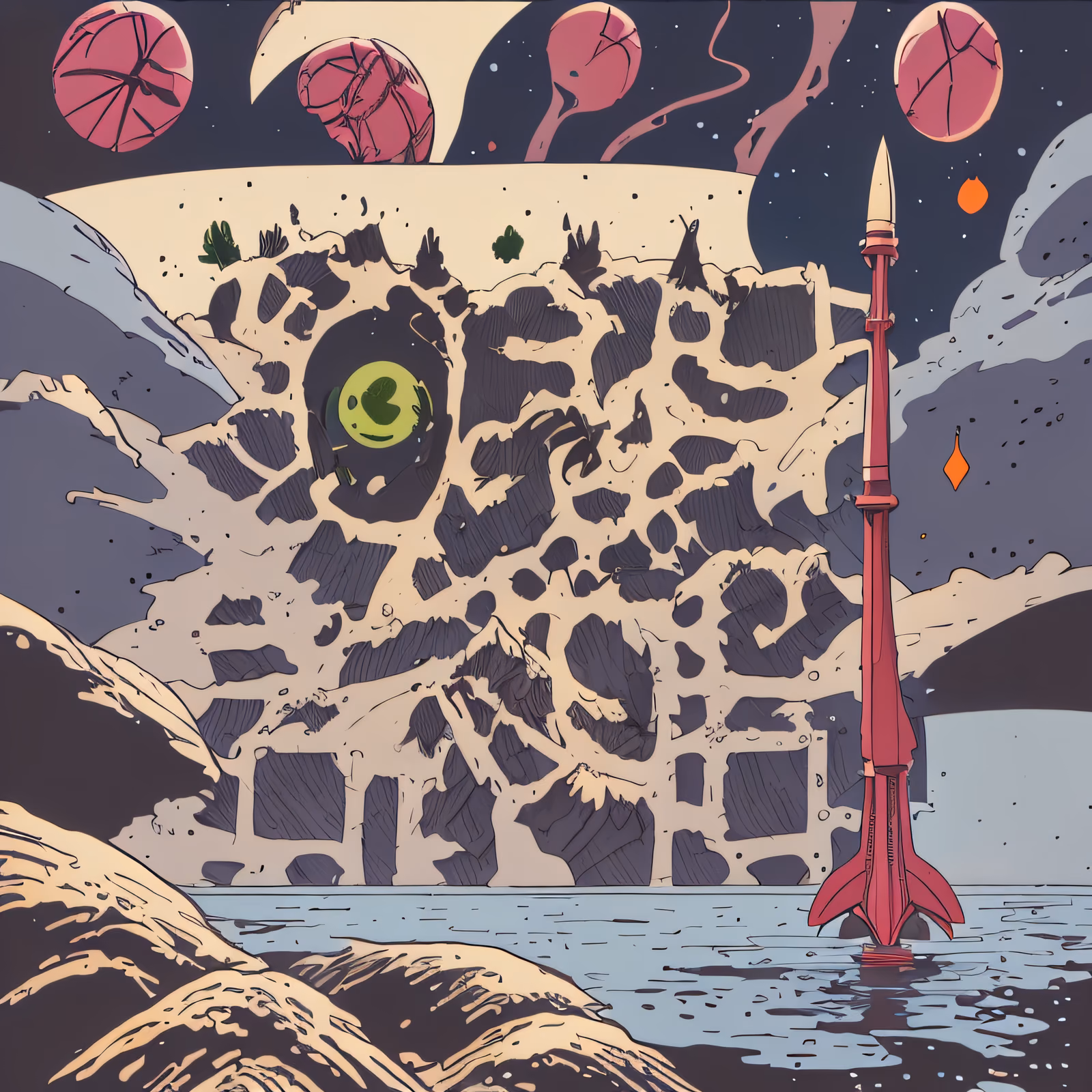 Retro Rocket Alien Landscape Comic QR Code for Posters — image 1