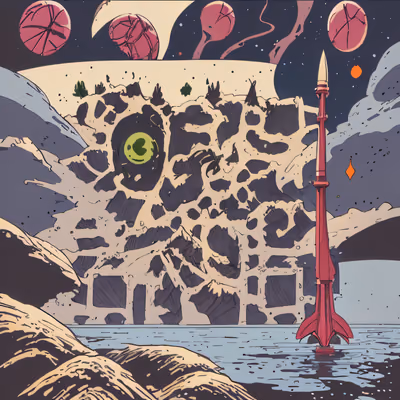 Retro Rocket Alien Landscape Comic QR Code for Posters — image 1