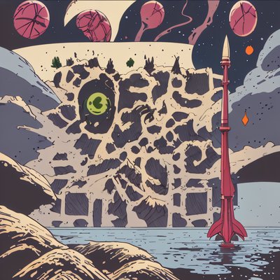 Retro Rocket Alien Landscape Comic QR Code for Posters