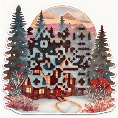 Snowy Cabin Winter Sticker QR Code for Stickers