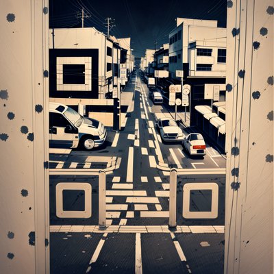 Night Street Crosswalk Illustration QR Code Art