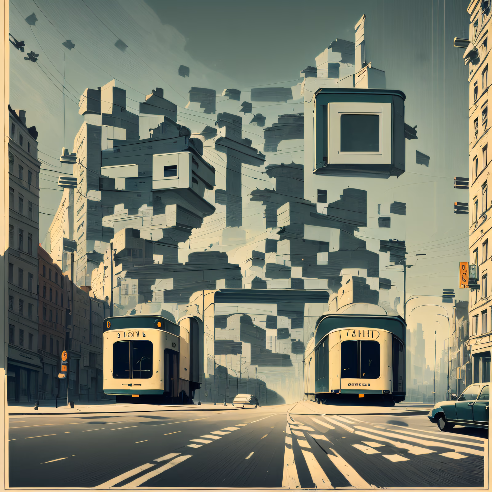 Muted Tram Street Gouache QR Code Art — image 1