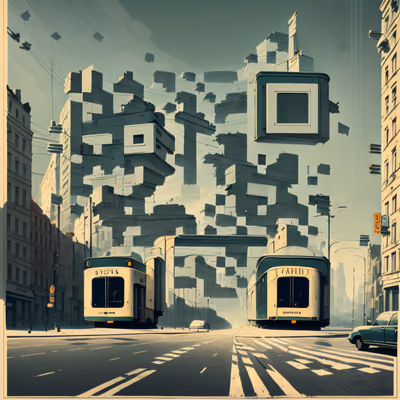 Muted Tram Street Gouache QR Code Art — image 1