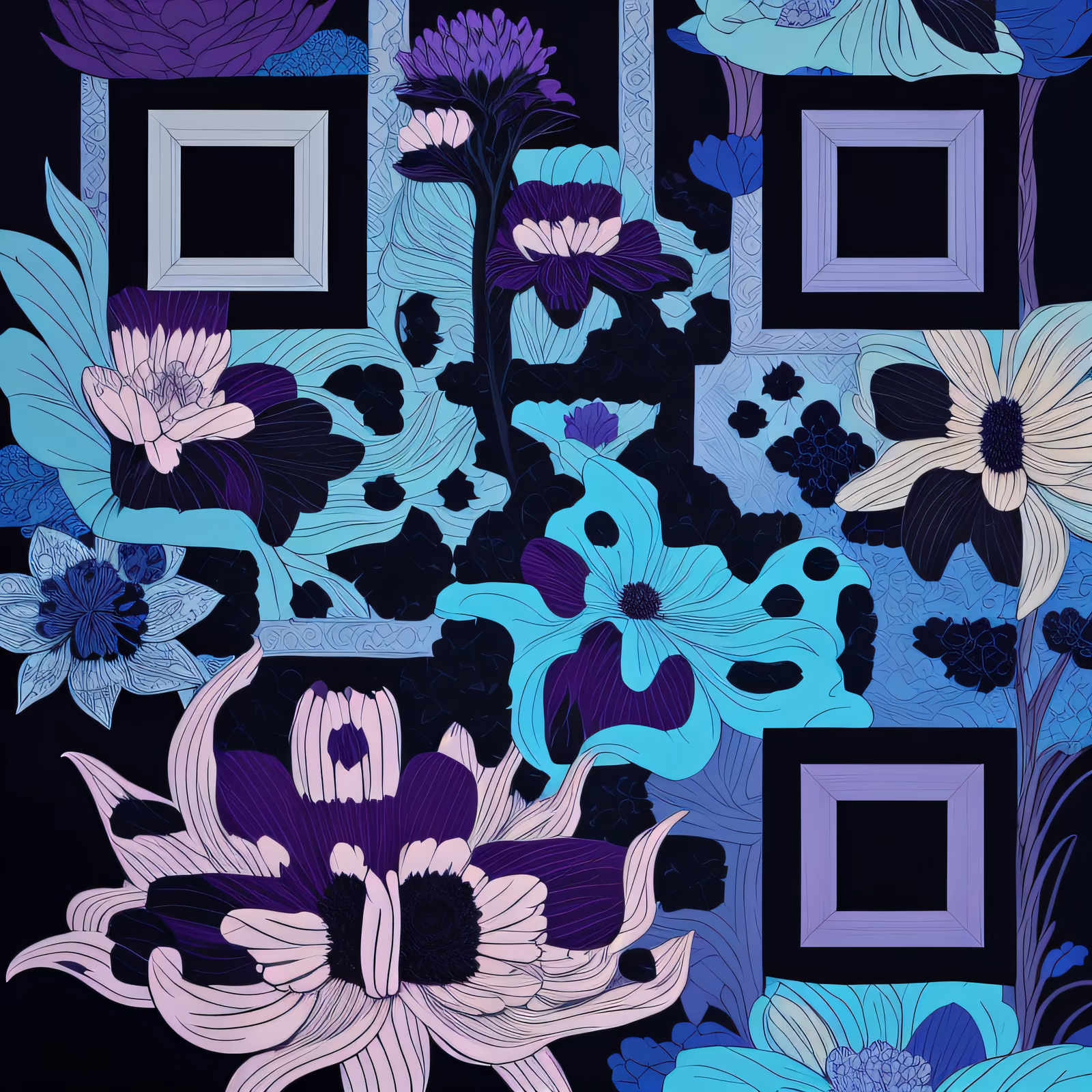 Тёмно-сине-фиолетовый цветочный узор: QR-код — изображение 1