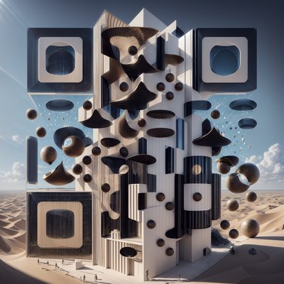 Surreal Desert Archive Tower QR Code Art