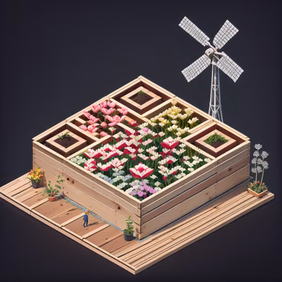 Isometric Tulip Garden Diorama QR Code for Packaging — image 1