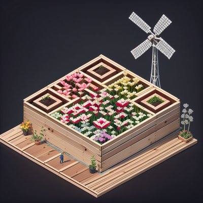 Isometric Tulip Garden Diorama QR Code for Packaging