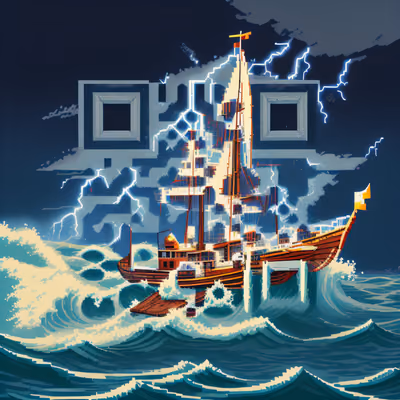 Пиксельный корабль в шторм: QR-код для постеров — изображение 1