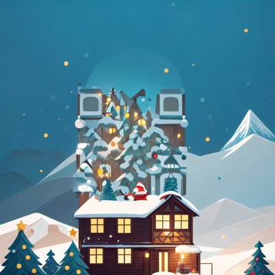 Snowy Christmas Cabin Storybook QR Code for Greeting Cards