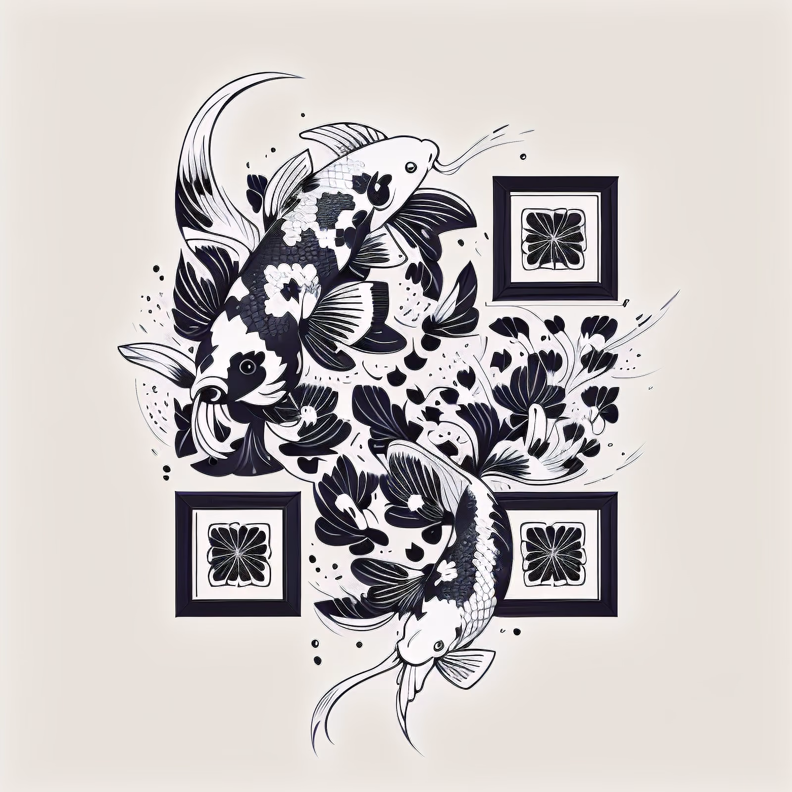 Koi Fish Tattoo Line Art QR Code for Temporary Tattoos — image 1