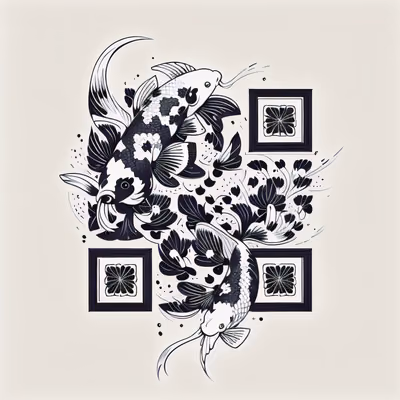 Koi Fish Tattoo Line Art QR Code for Temporary Tattoos — image 1