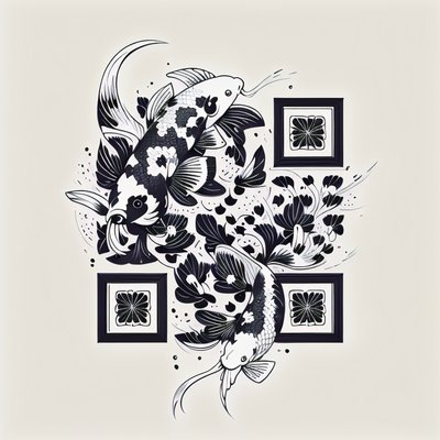 Koi Fish Tattoo Line Art QR Code for Temporary Tattoos