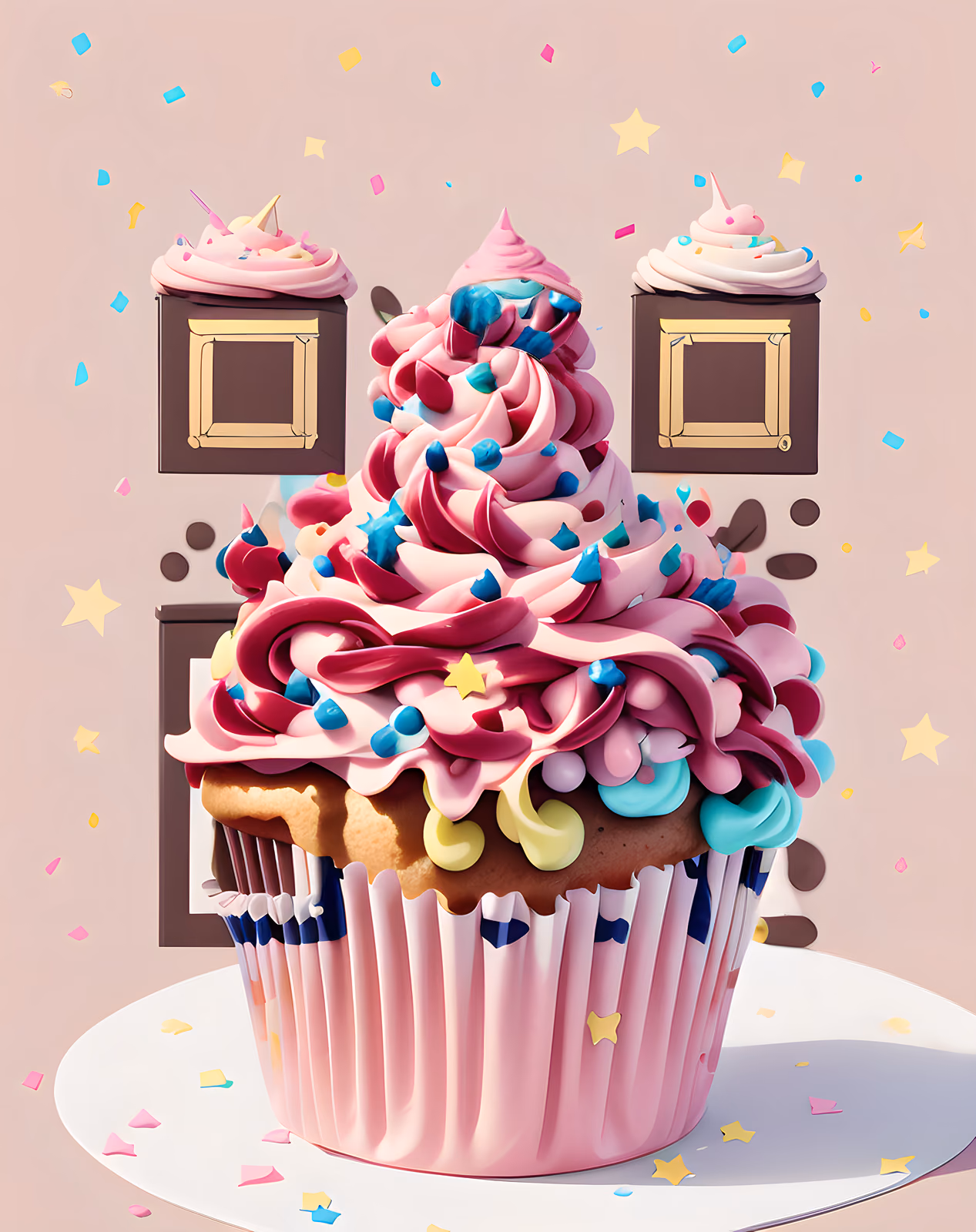 Pink Frosted Cupcake 3D Cartoon QR Code for Packaging — image 1