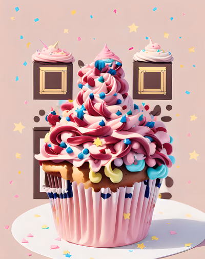 Pink Frosted Cupcake 3D Cartoon QR Code for Packaging — image 1