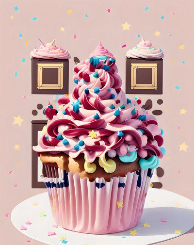 Pink Frosted Cupcake 3D Cartoon QR Code for Packaging