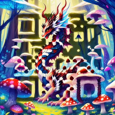 Red Dragon Enchanted Mushroom Forest QR Code Art — image 1