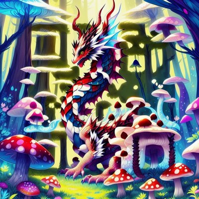 Red Dragon Enchanted Mushroom Forest QR Code Art