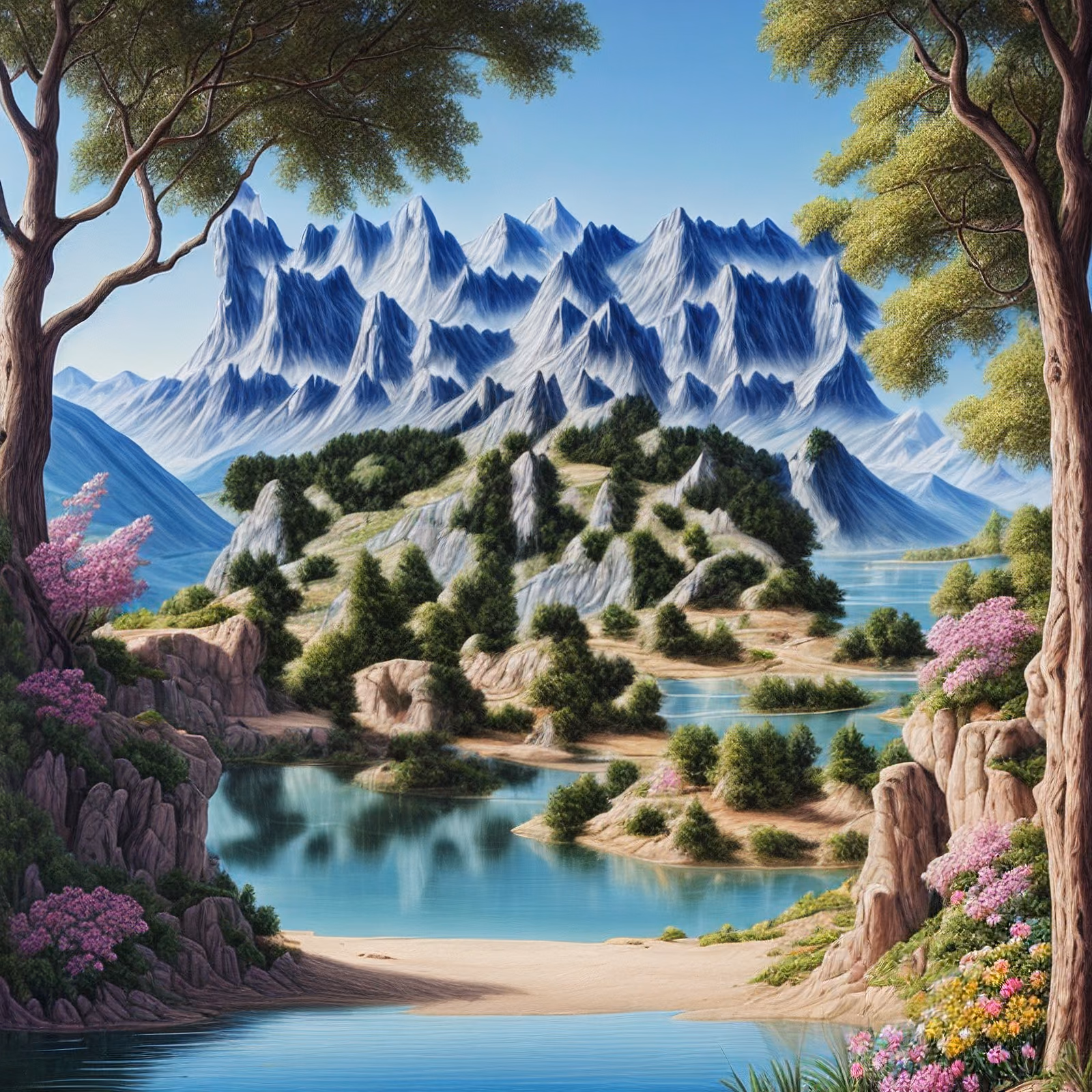 Mountain Lake Flowers Realistic QR Code Art — image 1