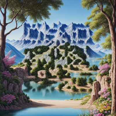 高山湖泊繁花写实二维码艺术