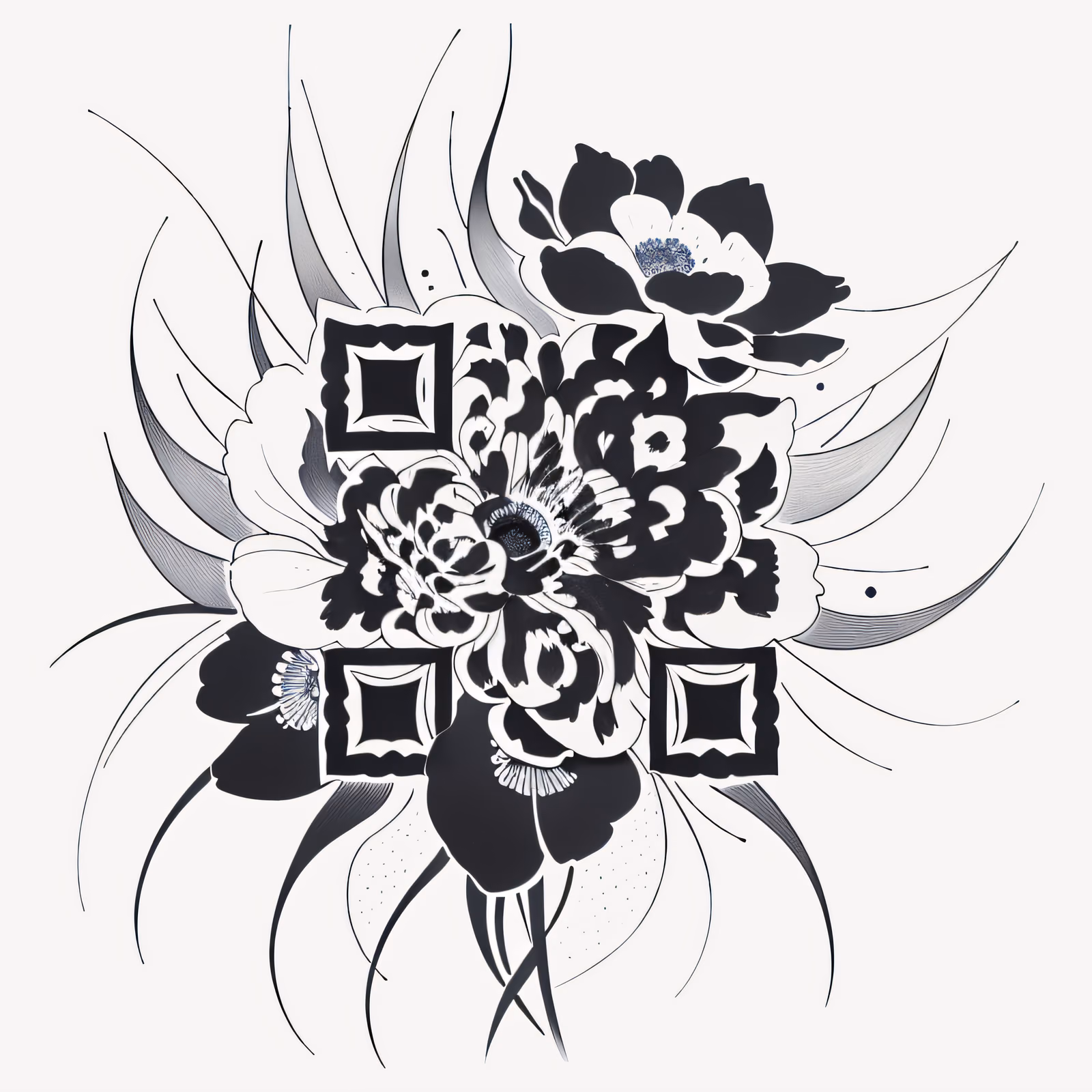 Анемоны в технике тату: QR-код для временных татуировок — изображение 1