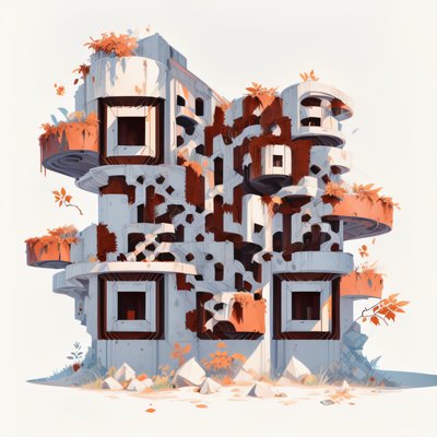 Overgrown Concrete Tower Game Art QR Code for Posters