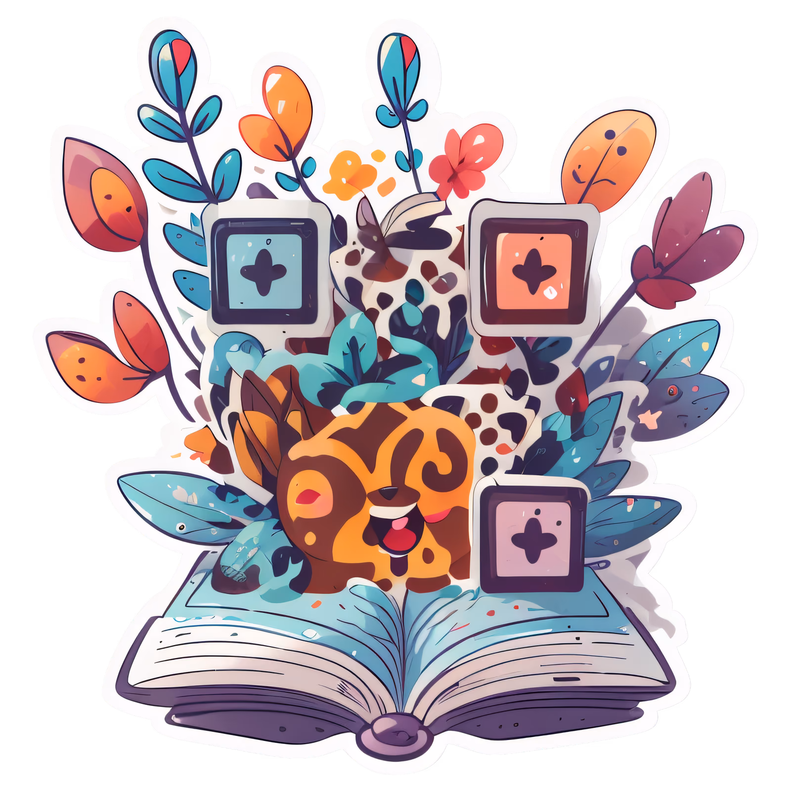 Раскрытая книга: ботанический векторный QR-код для стикеров — изображение 1