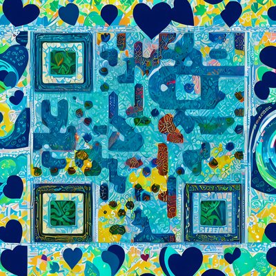 Blue Green Heart Pattern QR Code Art