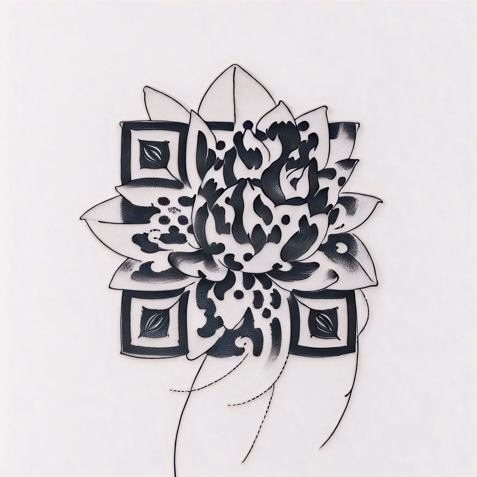 Black Ink Lotus Tattoo Tattoo Art QR Code for Temporary Tattoos — image 1