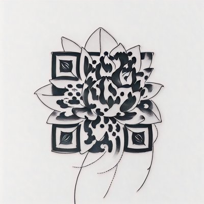 Black Ink Lotus Tattoo Tattoo Art QR Code for Temporary Tattoos