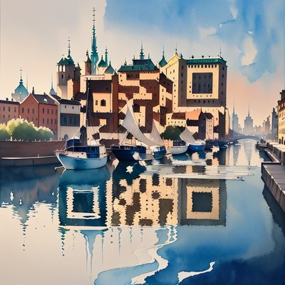 Stockholm Waterfront Watercolor QR Code Art
