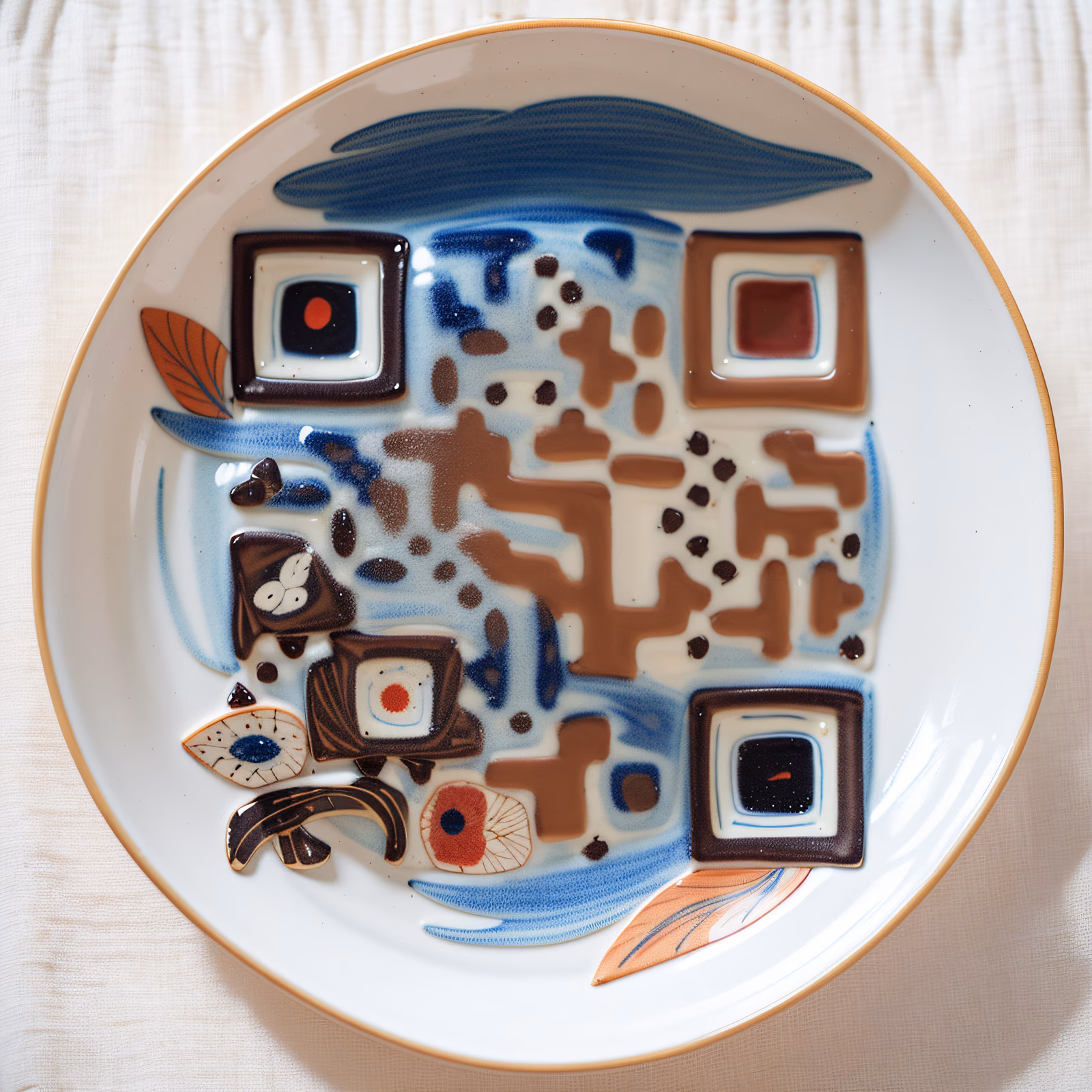 Тарелка в стиле народного искусства: QR-код на керамике — изображение 1