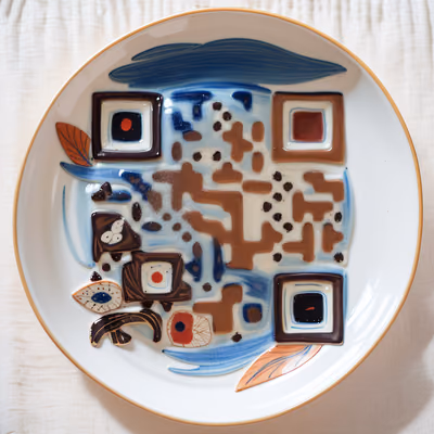 Тарелка в стиле народного искусства: QR-код на керамике — изображение 1