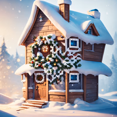 雪中圣诞小屋 3D冬季二维码艺术 适用于贺卡 — 图片 1