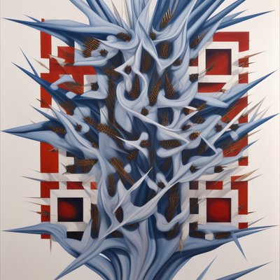 Blue Spiked Forms Surreal QR Code Art