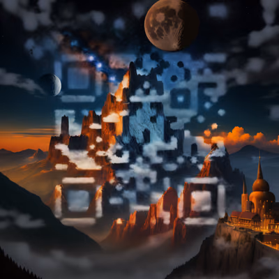 Moonlit Mountain Fantasy Landscape QR Code Art — image 1