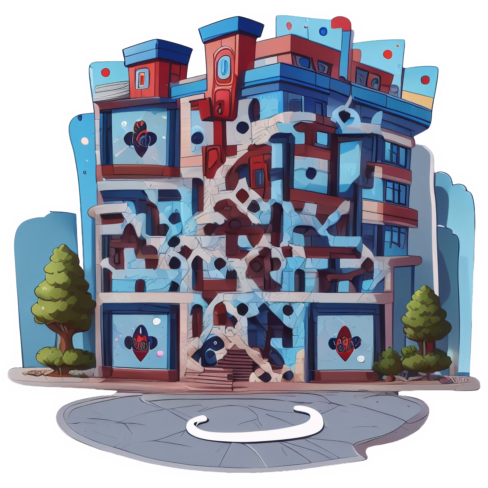 Здание больницы, векторная наклейка с сердцем: QR-код для стикеров — изображение 1