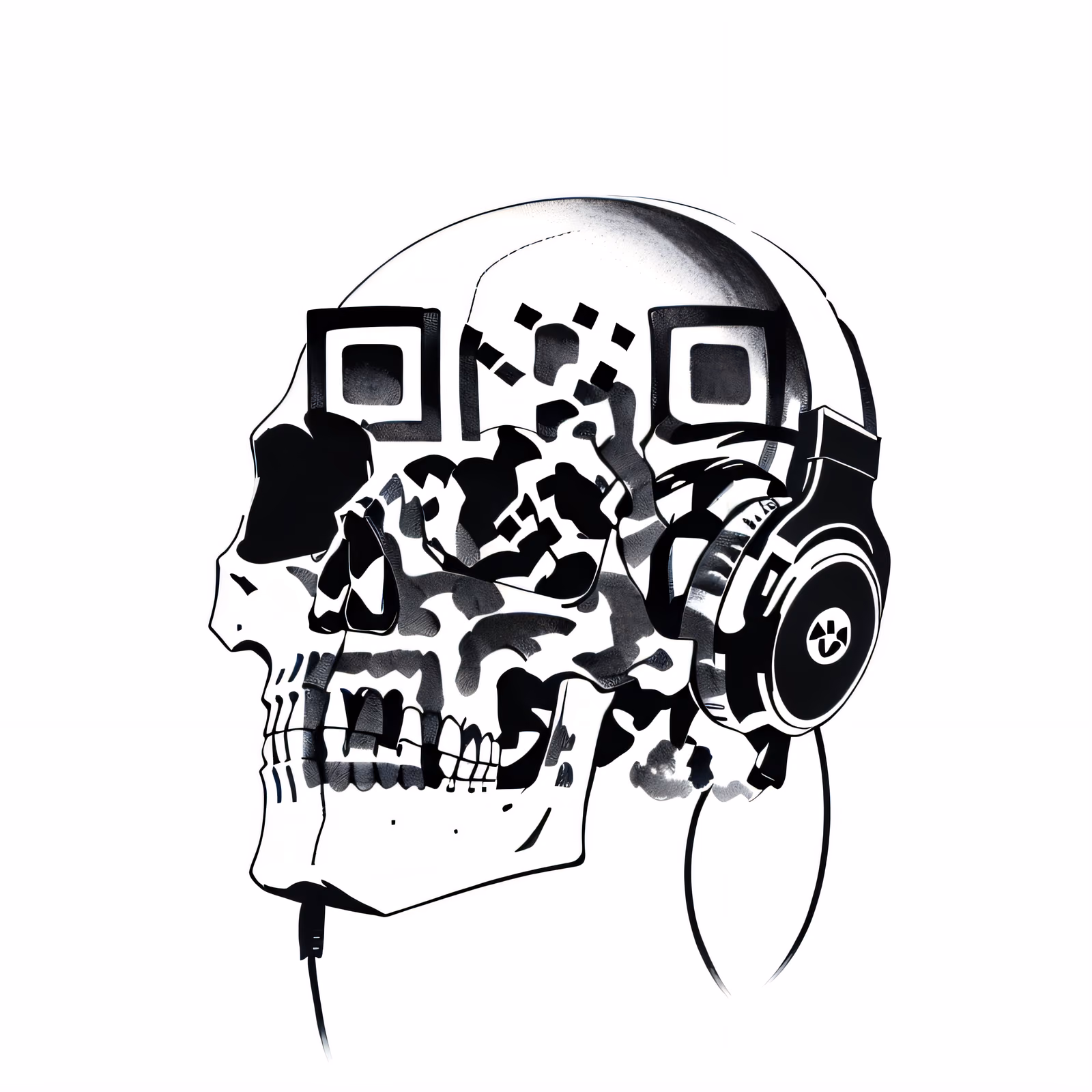 Skull Headphones Ink Tattoo QR Code for Temporary Tattoos — image 1